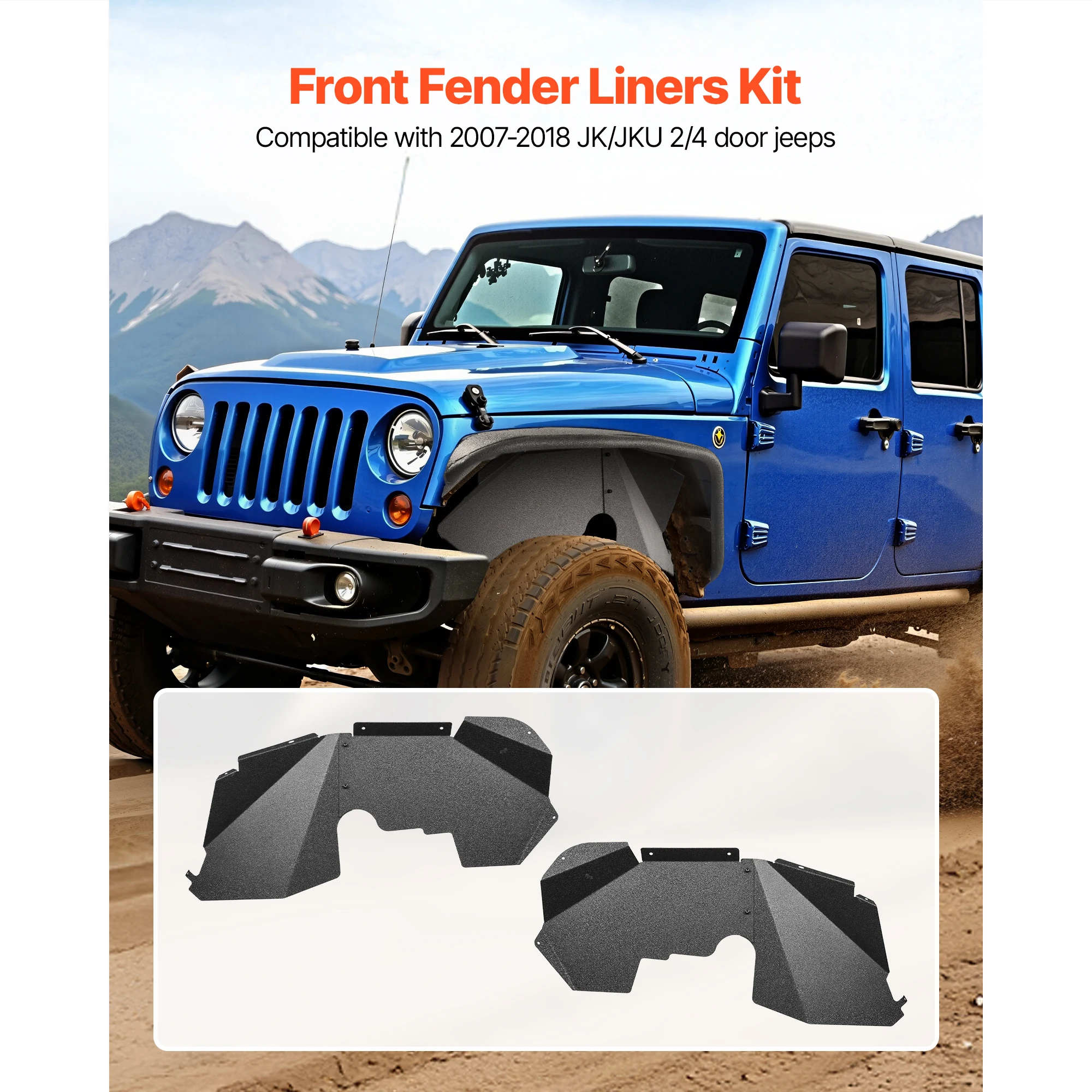 VEVOR Inner Fender Liner Compatible with 2007-2018 Jeeps JK/JKU 2/4Door Wheel Well Cover Fender Flare Liner Scratch-Resistant