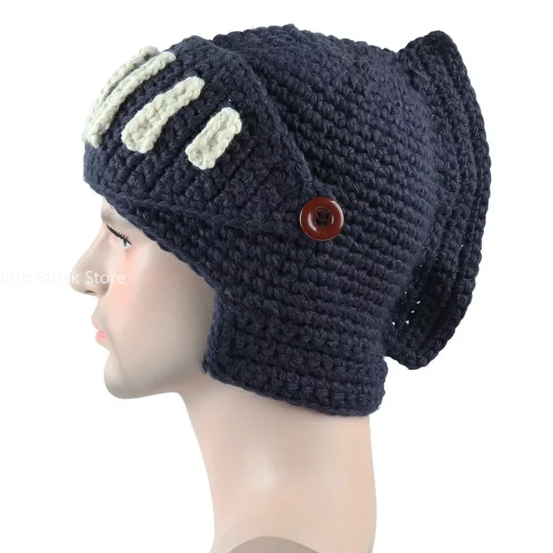 High Quality Winter Roman Knight Knit Hat Face Neck Wind Handmade Cotton Hat Gladiator Masks Cap Beanies Leisure bonnets