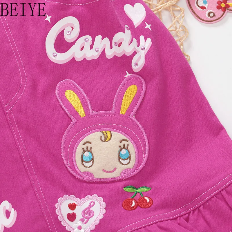 High Waist Short Skirts for Girls Cartoon Embroider Japanese Style Summer Children's Clothes Baby Kawaii Skirt 2026 New