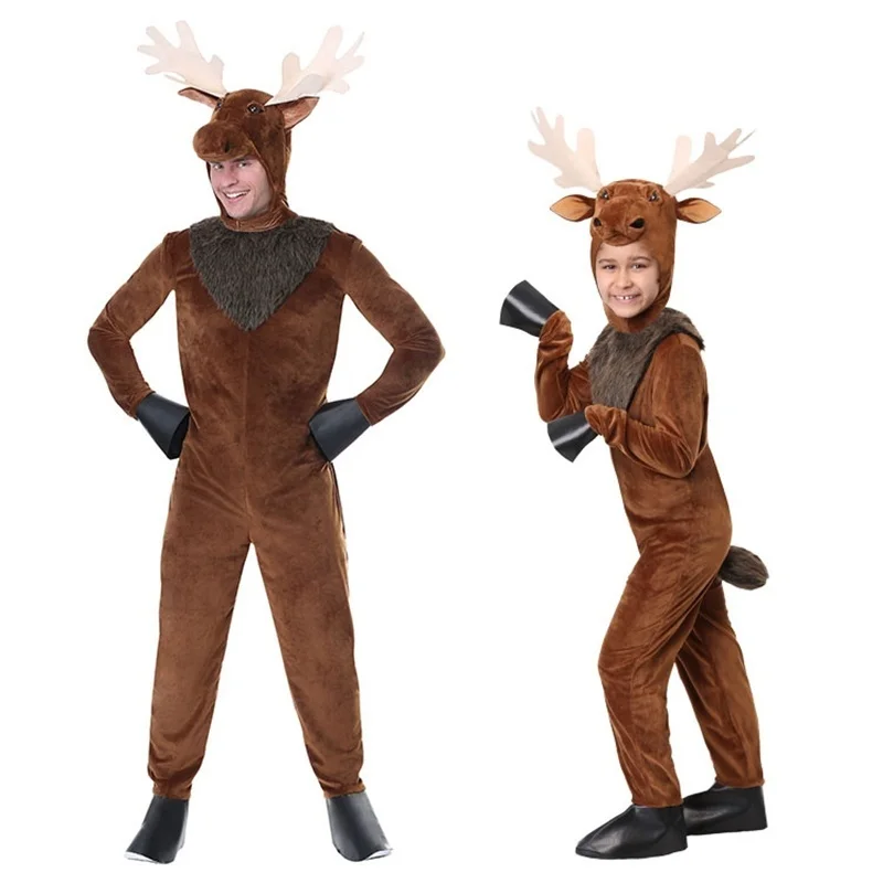 

Halloween Party Children Adult Jumpsuits Elk Deer Cosplay Costumes Suit Christmas Birthday Easter Carnival Clothing Deer Hoof