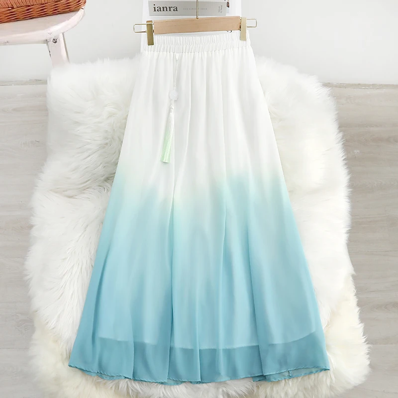 Chinese Style Long Hanfu Skirt Women Literary Fairy Skirt Ancient Ethnic Retro Zen Tea Dress Dyeing Big Swing Skirts Cosplay