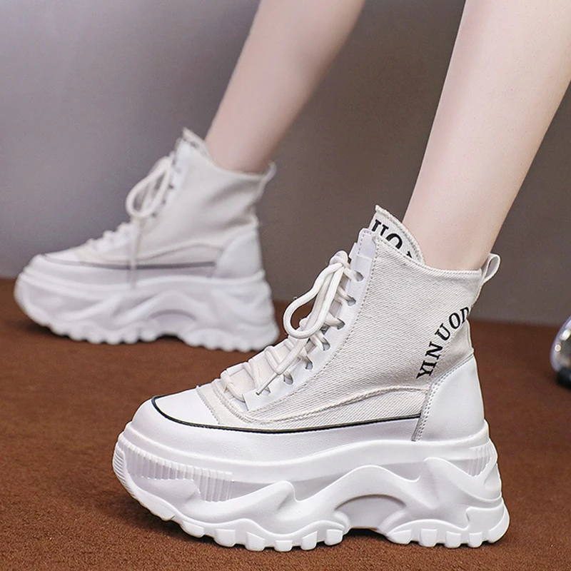 Fashion Pink Chunky Platform Motorcycle Boots Women Thick Bottom Lace Up Ankle Botas Mujer Autumn Winter 2023 Vulcanized Shoes