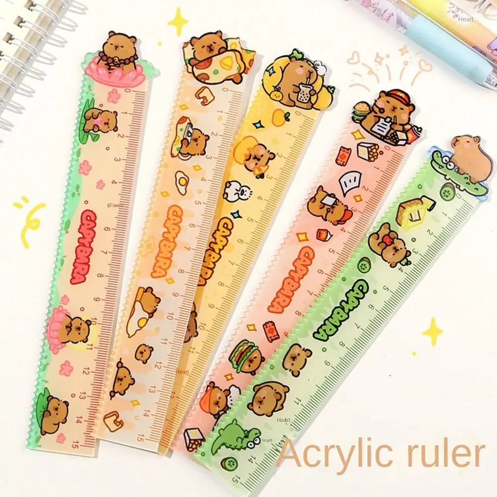 New 15cm Capybara Ruler School Office Supplies Wavy Lines School Stationery Cute Cartoon Acrylic Drawing Tools