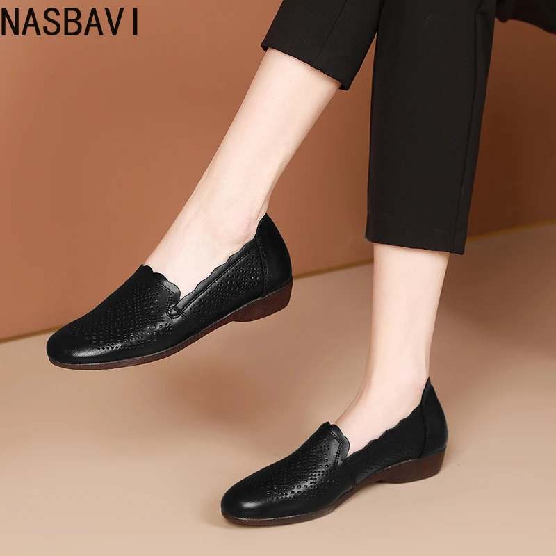 

NASBAVI Spring Women Flats Shoes Women Genuine Leather Shoes Woman Cutout Loafers Slip on Ballet Flats Ballerines Flats41