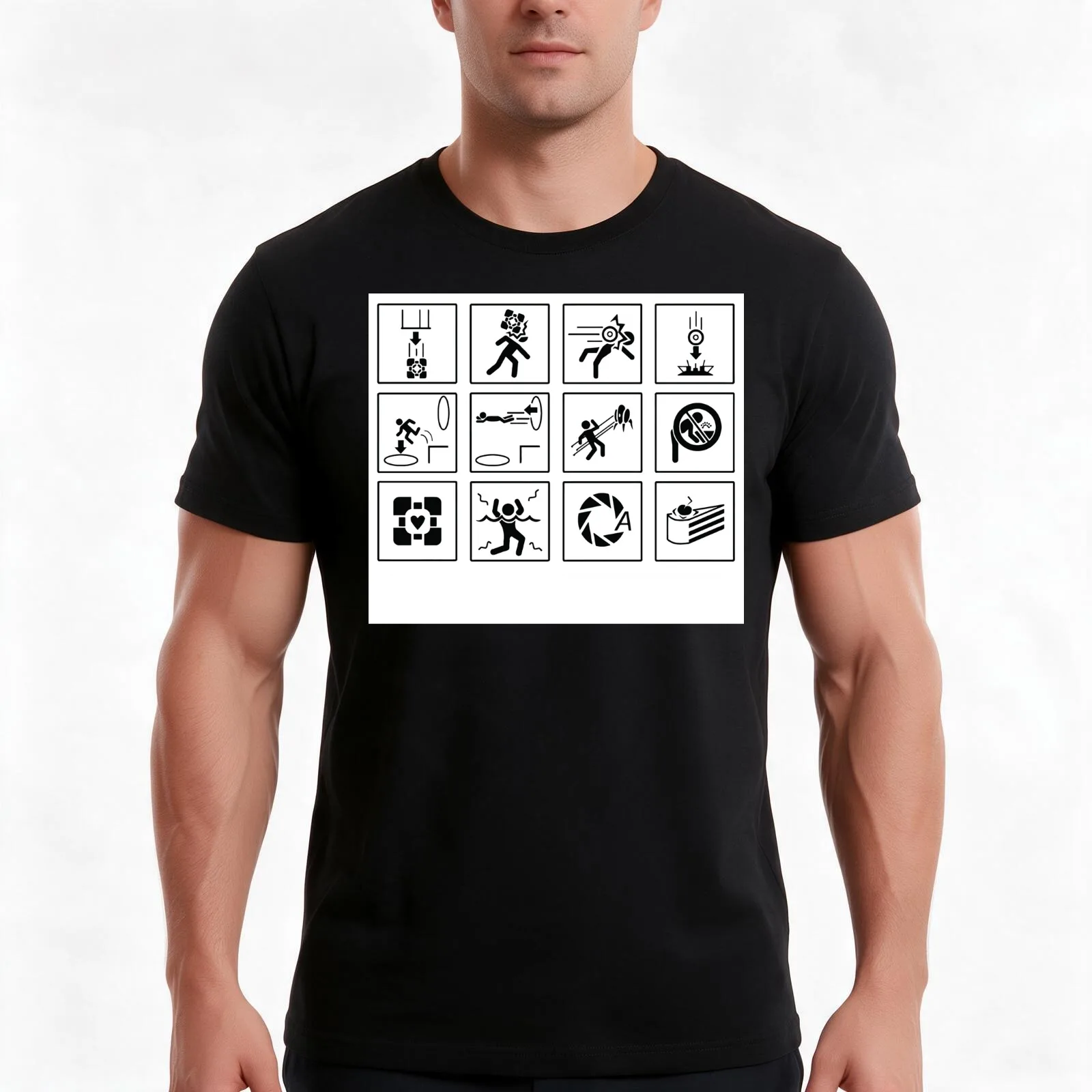 Portal Signs T-Shirt, Summer Casual Cotton Tee, Oversized Streetwear Tops, Vintage Graphic Print, Loose Fit Short Sleeve