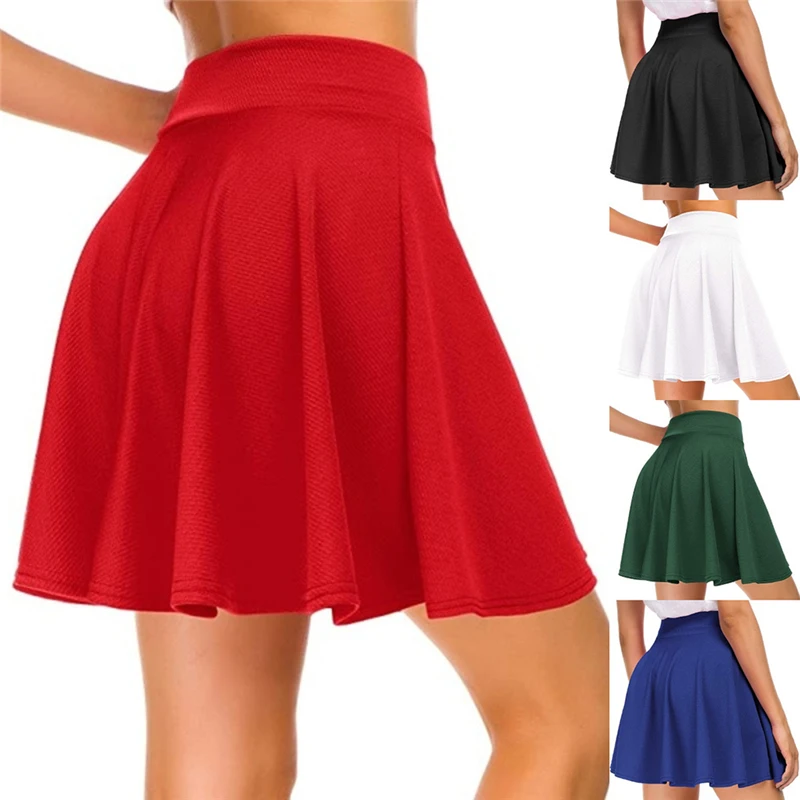 

Women's Basic Versatile Stretchy Flared Casual Mini Skater Skirt Red Black Green Blue Short Skirt