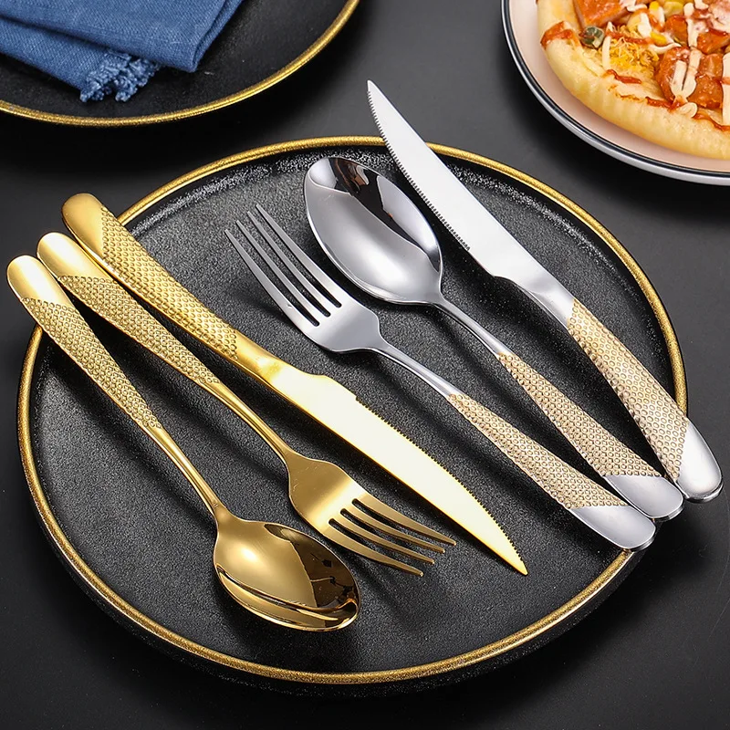 Jenny&Dave Star Diamond Series 410 Stainless Steel Knife, Fork, Spoon, Western Tableware, Gold Plated Cross border Palace Hotel