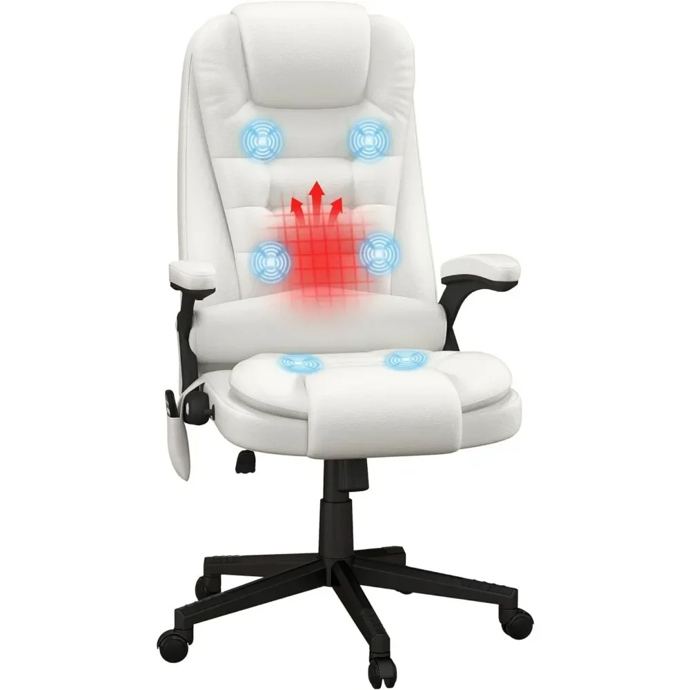 

High Back Vibration Massage Office Chair with 6 Vibration Points, Heated Reclining PU Leather Computer Chair with Armrest