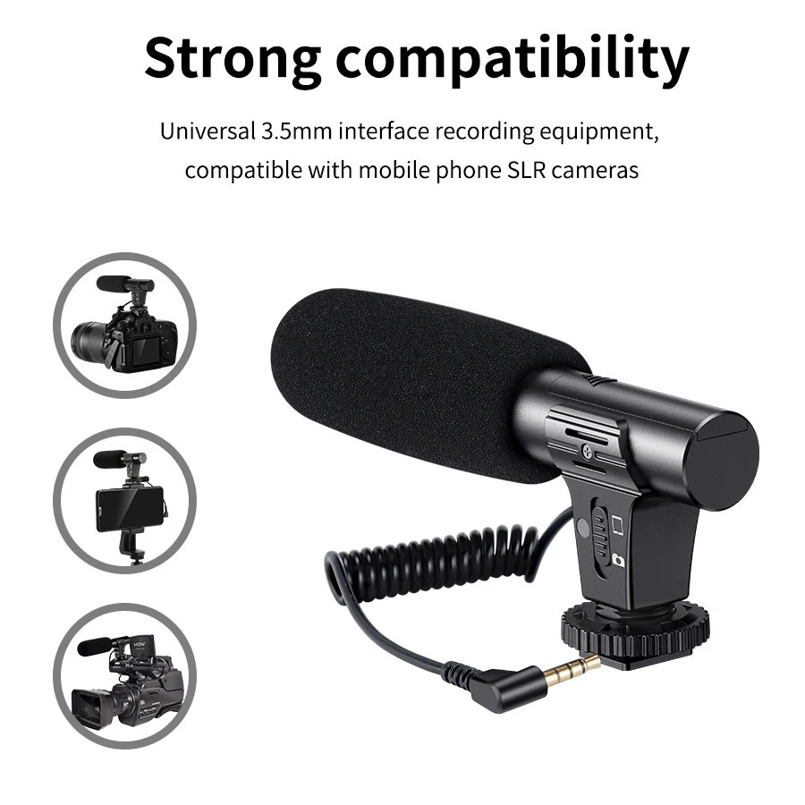 MAMEN Video Recording Microphone with Long Spring Cable Plug and Play for Phone SLR Camera for Vlog Interview Podcast Microfone