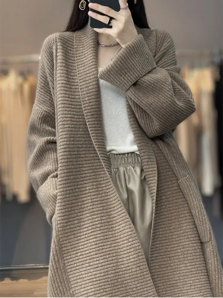 

Кардиган оверсайз корейский модный Свободный кардиган Топ с длинным рукавом Элегантный длинный кардиган женская новая осенне-зимняя одежда для женщин