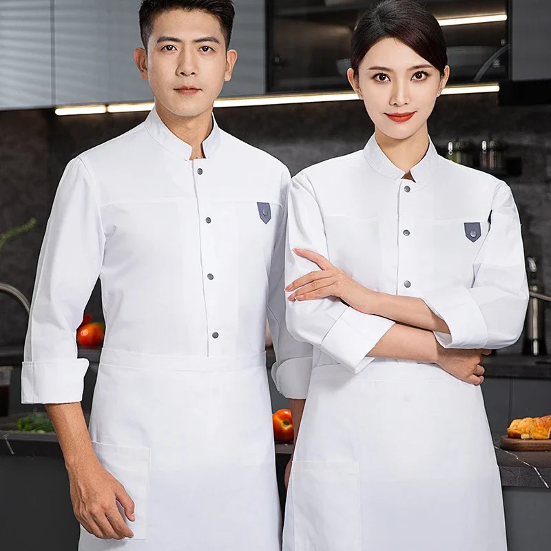 Veste de Chef grise à manches longues, uniforme de chef, manteau de cuisinier, T-shirt de Chef, uniforme de travail de boulanger, vêtements de serveur, Restaurant, hôtel, Logo pour femmes