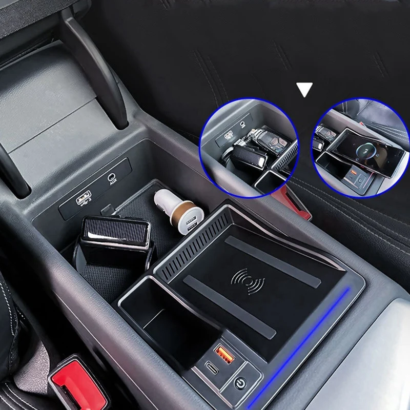 Car Wireless Charger With Armrest Box Storage For Audi A4 B9 Rs4 A5 Rs5 2021-2024 Interior Modification Product Accessories