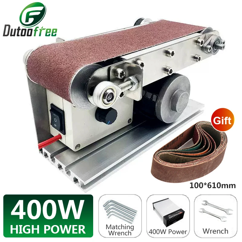 400W Small Abrasive Belt Machine Electric Sander Belt Grinder Desktop Multifunction Polisher Woodworking Sanding Machine Tools