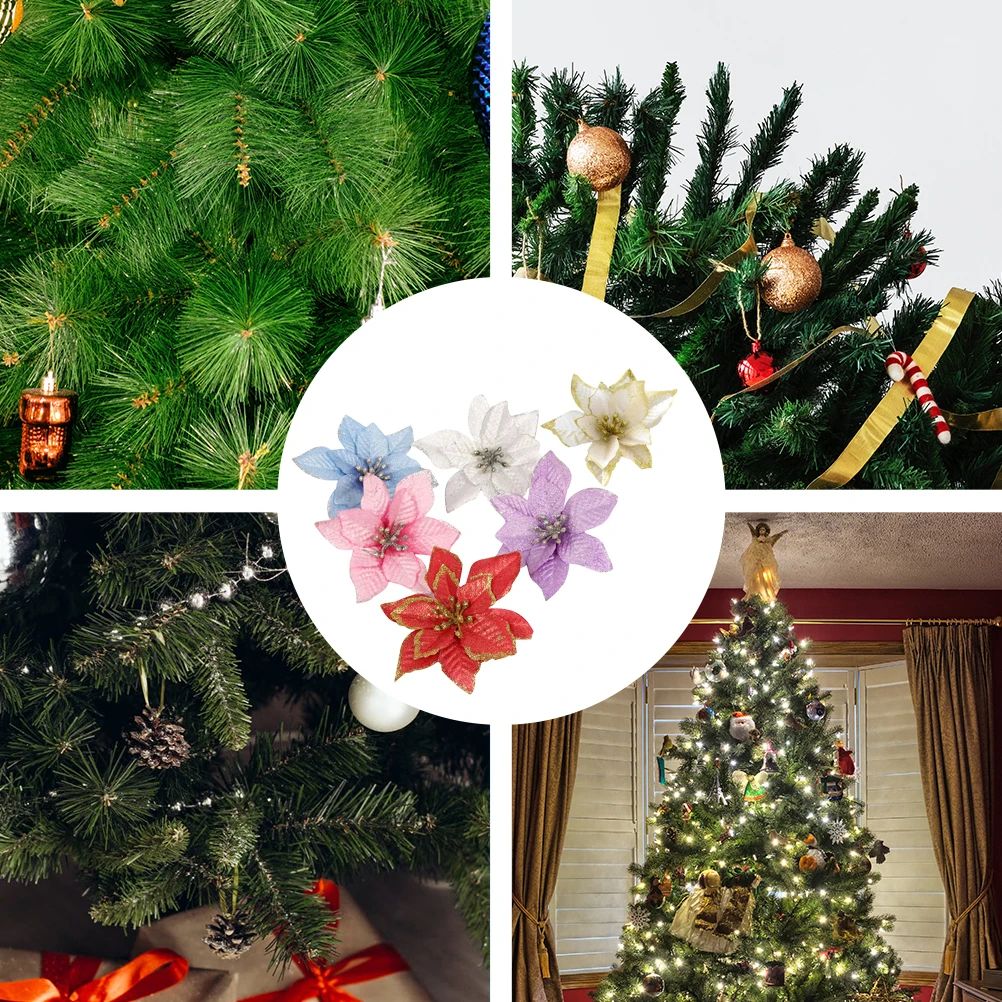 

36 Pcs Powder Christmas Flowers Tree Christmas Flower Decoration Safflower Cloth Reusable Party nament Xmas Home