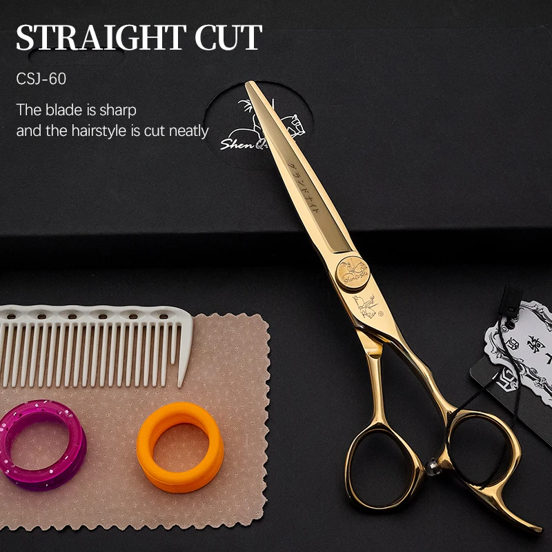 

440C Japan Steel 6.0 Inch Professional Gold Color Hair Cutting Thinning Scissors Barber's Tools Hair Dressing Shears Scissors