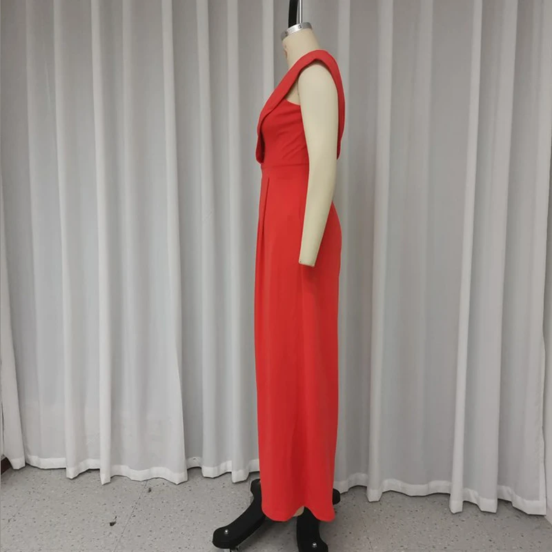 Wefads Vrouwen Jumpsuit Dames Zomer Mode Solide Één Schouder Rechte Losse Geplooide Wijde Pijpen Broek Romper Hoge Streetwear