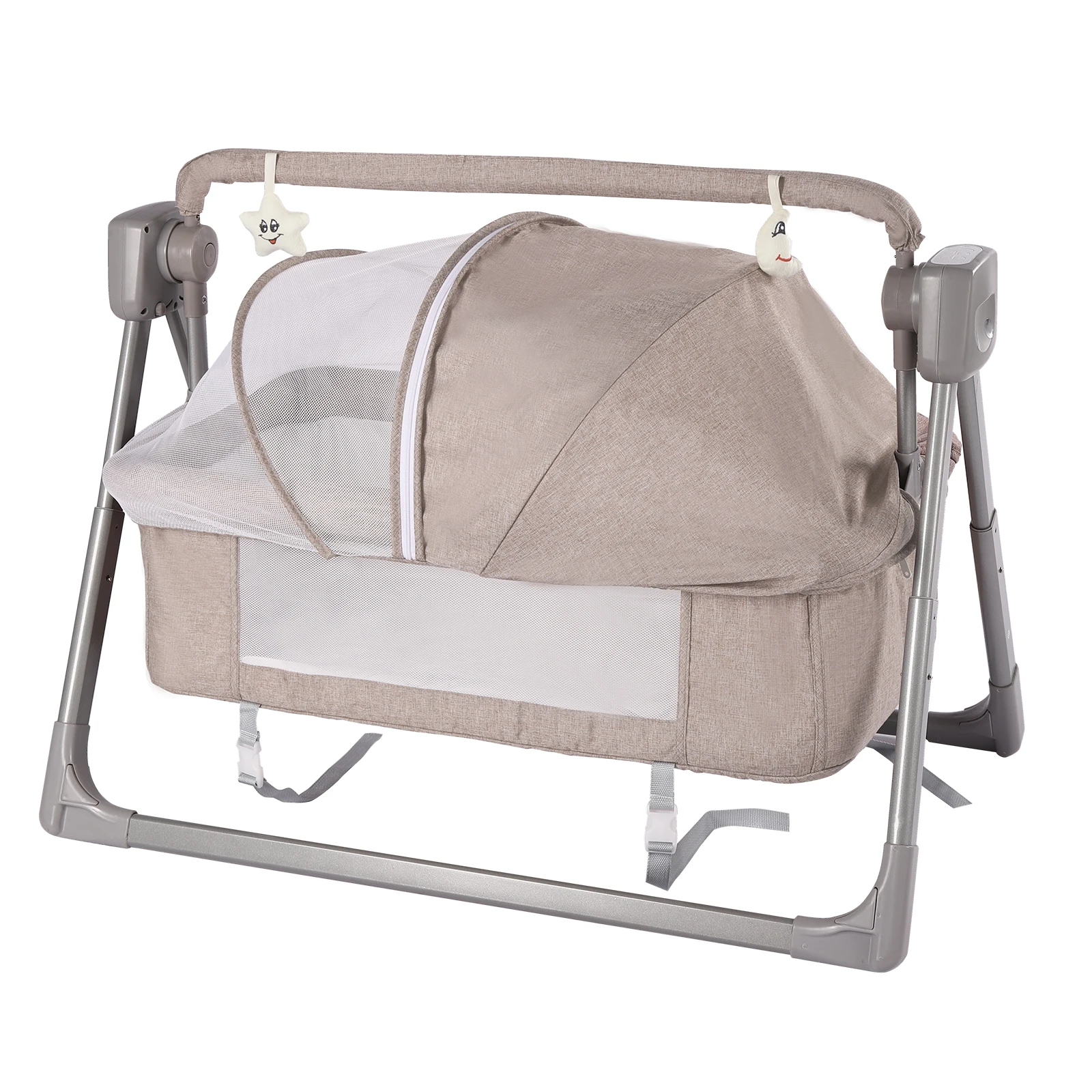 Portable Baby Bassinet, Bluetooth Music, Adjustable Vibrations, Stable Aluminum Frame, Easy Setup