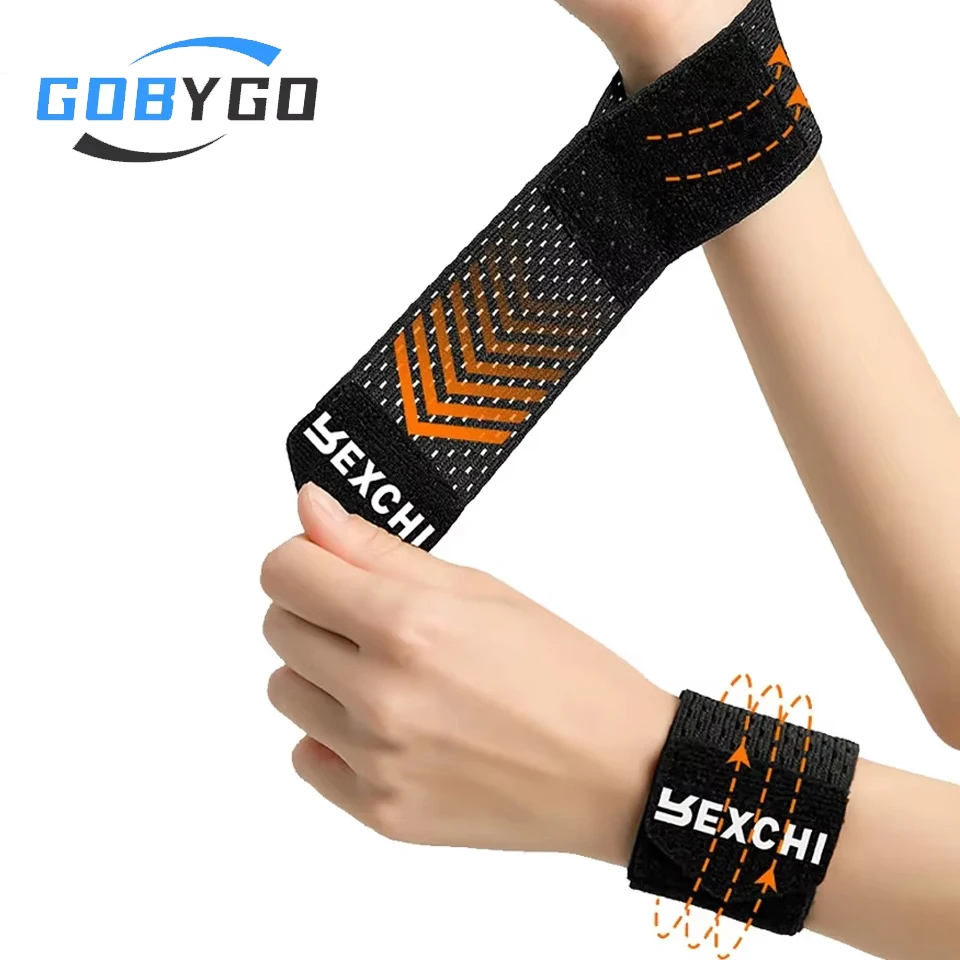 Gobygo-フィットネス、ウェイトリフティング、リストラップ、鎮痛、高弾性、1個、2個用の調整可能なリストサポートストラップ