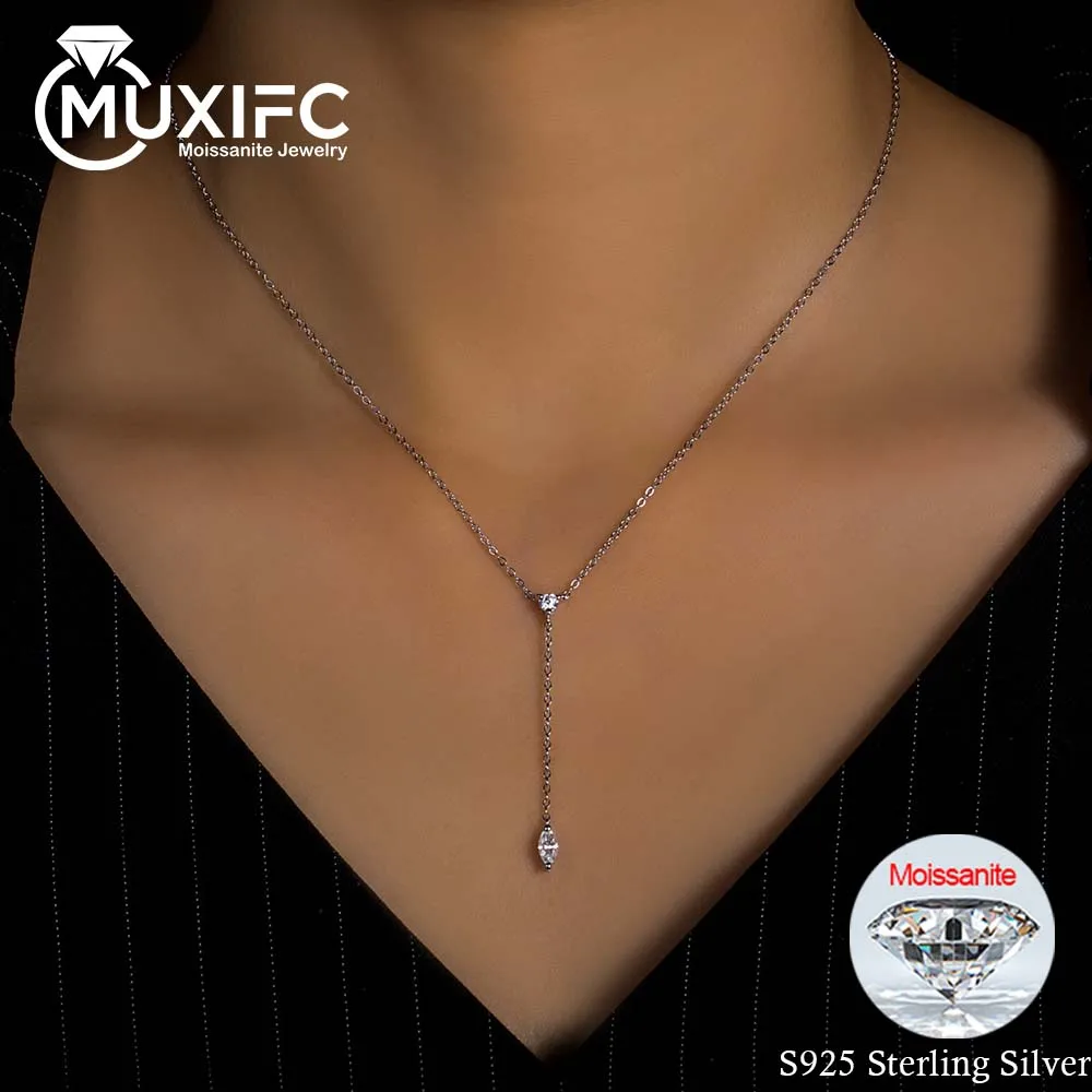 

MUXIFC Marquise Round Cut Moissanite Y shaped Necklace for Women 925 Sterling Silver Wedding Pendant D Color Diamond Jewelry