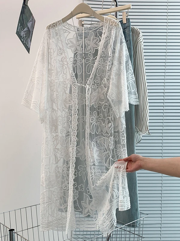 Bohemian Style Long Sleeve Sunscreen Mesh Dress Boho Holiday Fashion Women's Brand New Outerwear Cover up Long Dress 4