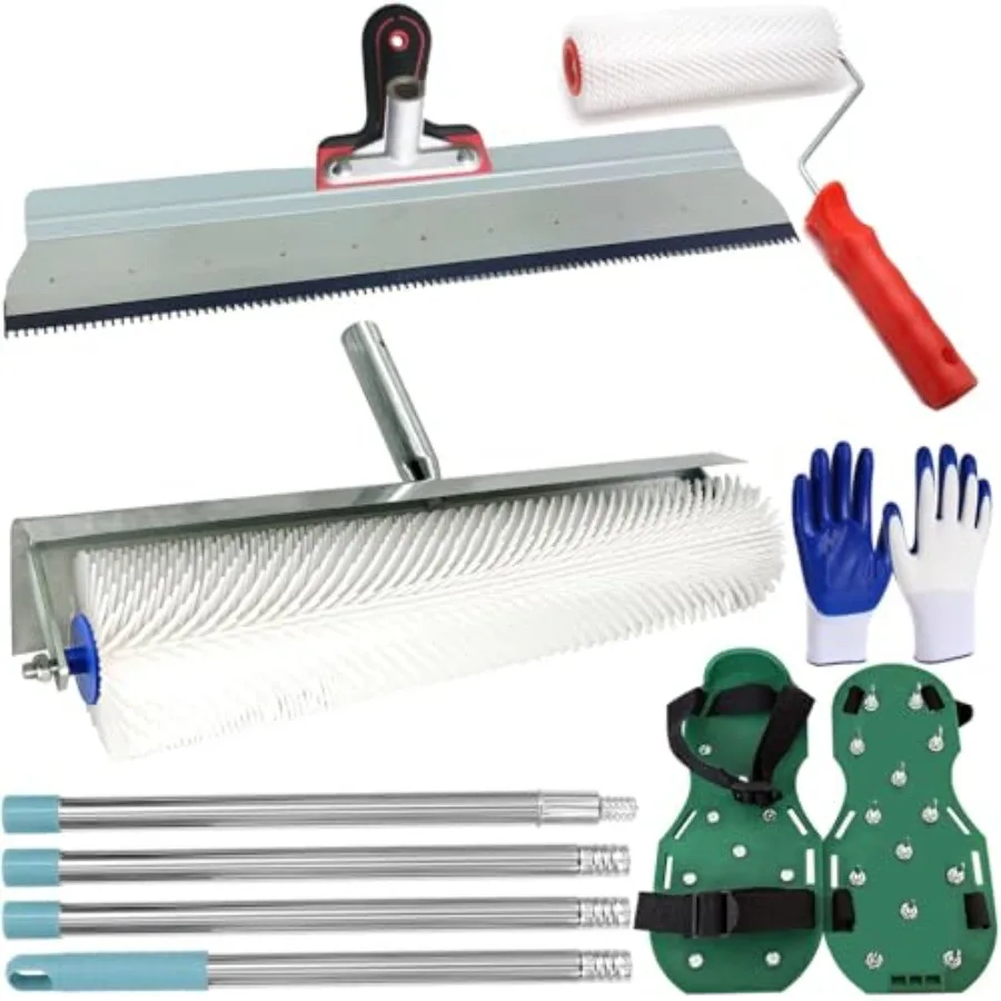 

Self Leveling Tools Kit Spiked Roller 20 in 9 inch Epoxy Roller Spike Shoes for Concrete Epoxy Flooring Stainless Steel Notched
