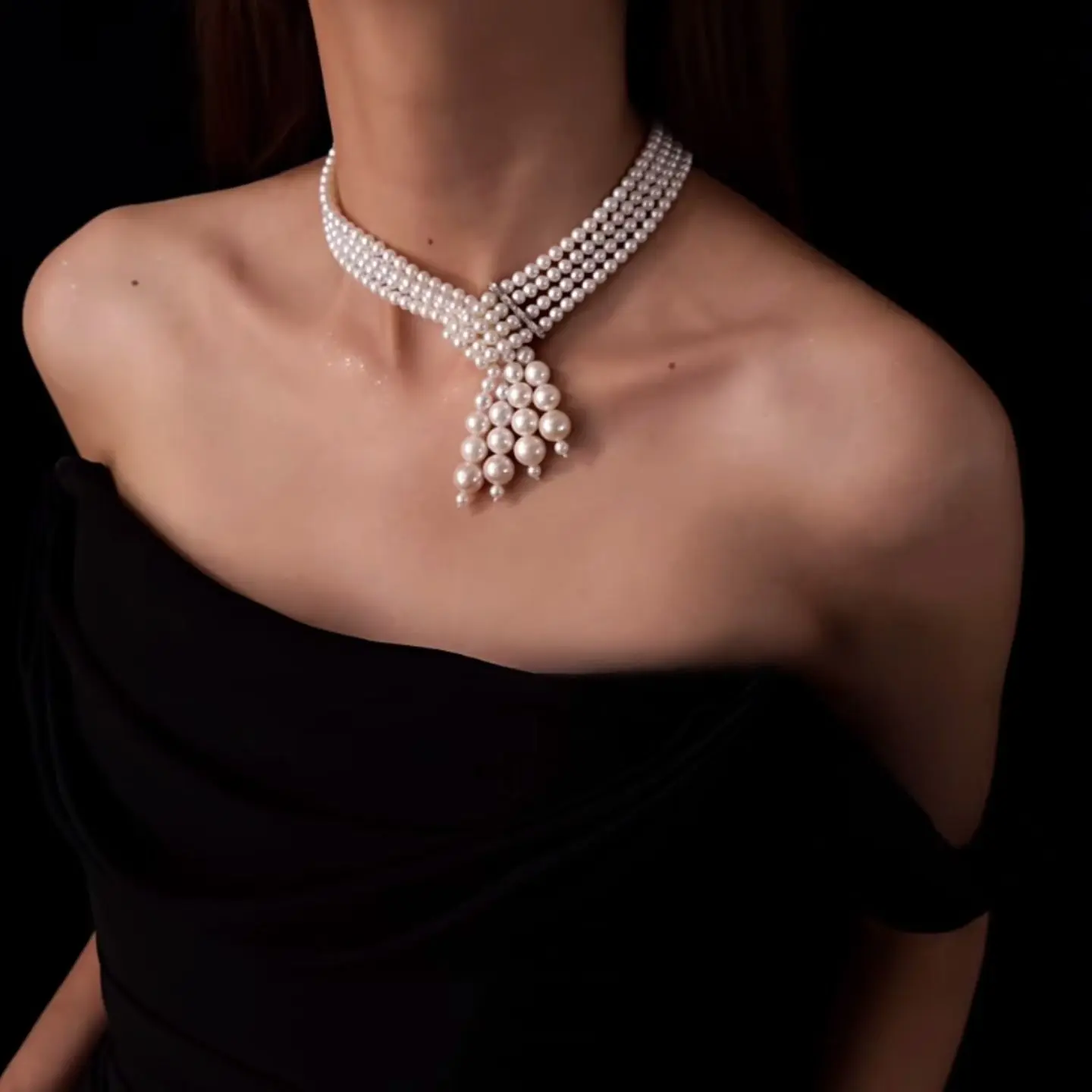 Elegant Pearl Necklace Handmade Exquisite Multi-Layer Design Sweater Chain Paired with Black Dress Long and Short Styles Gifts