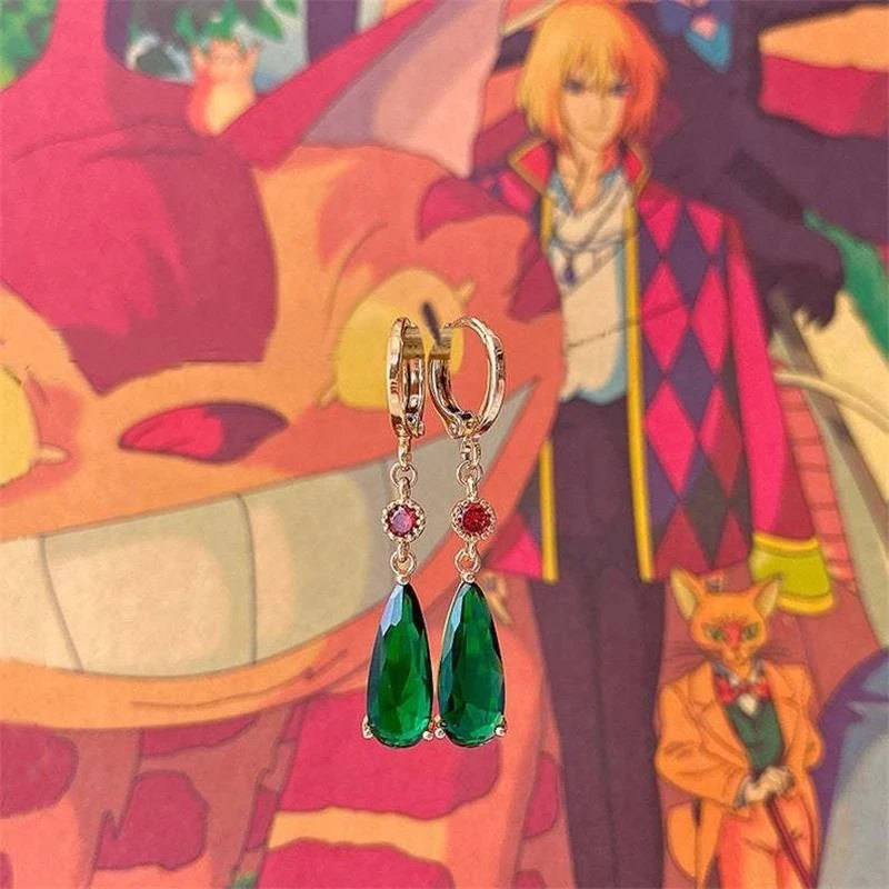 Temperament Drop-Shaped Green Earrings for Women Anime Peripheral Women's Earrings Party Jewelry Fashion Accessories Wholesale