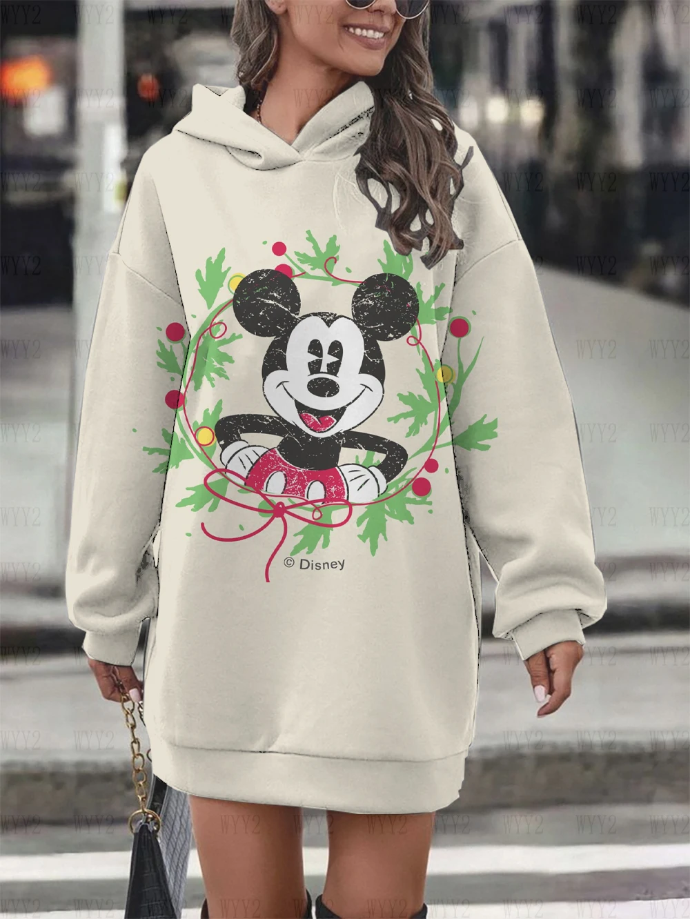 ChriNew autstmas New Autumn and Winter Long Sleeve Hoodies Disney Mickey Minnie Print Comfortable Simple All-match Hoodies Dress