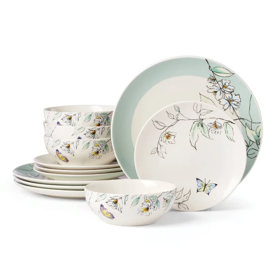 

Botanica 12-Piece Dinnerware Set for Entertaining - Stylish Service for 4 Perfect for Gatherings Parties and Special Occasions