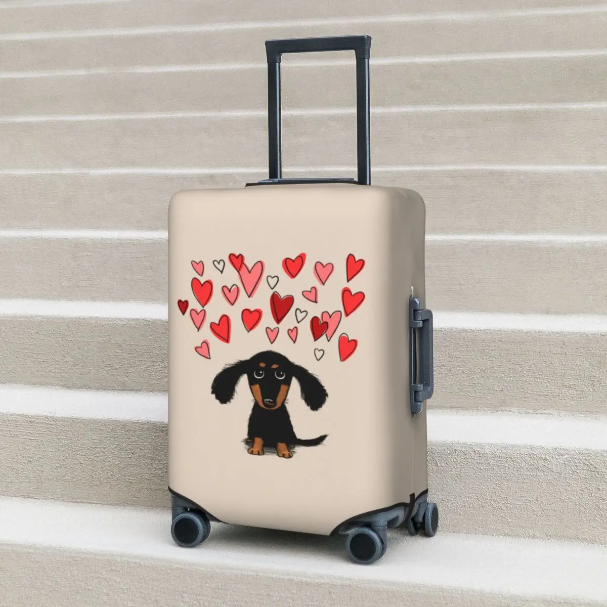 

Cute Dachshund Dog Suitcase Cover Valentine Hearts Flight Travel Elastic Luggage Accesories Protector