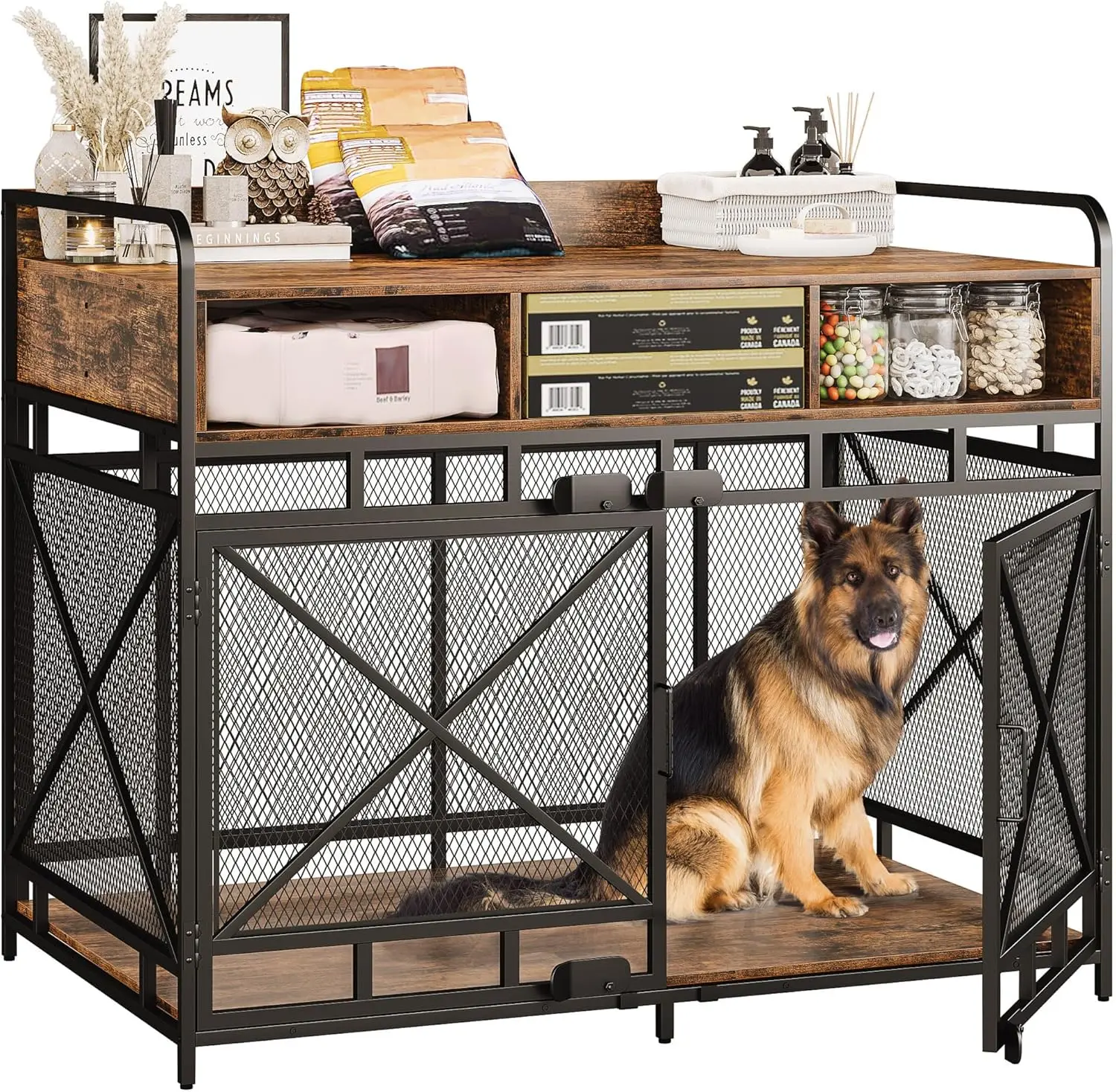 

Dog Crate Furniture,Wooden Dog Crate End Table,43 Inch Dog Kennel with Drawers,Heavy Duty Crate,Decorative Pet Crate