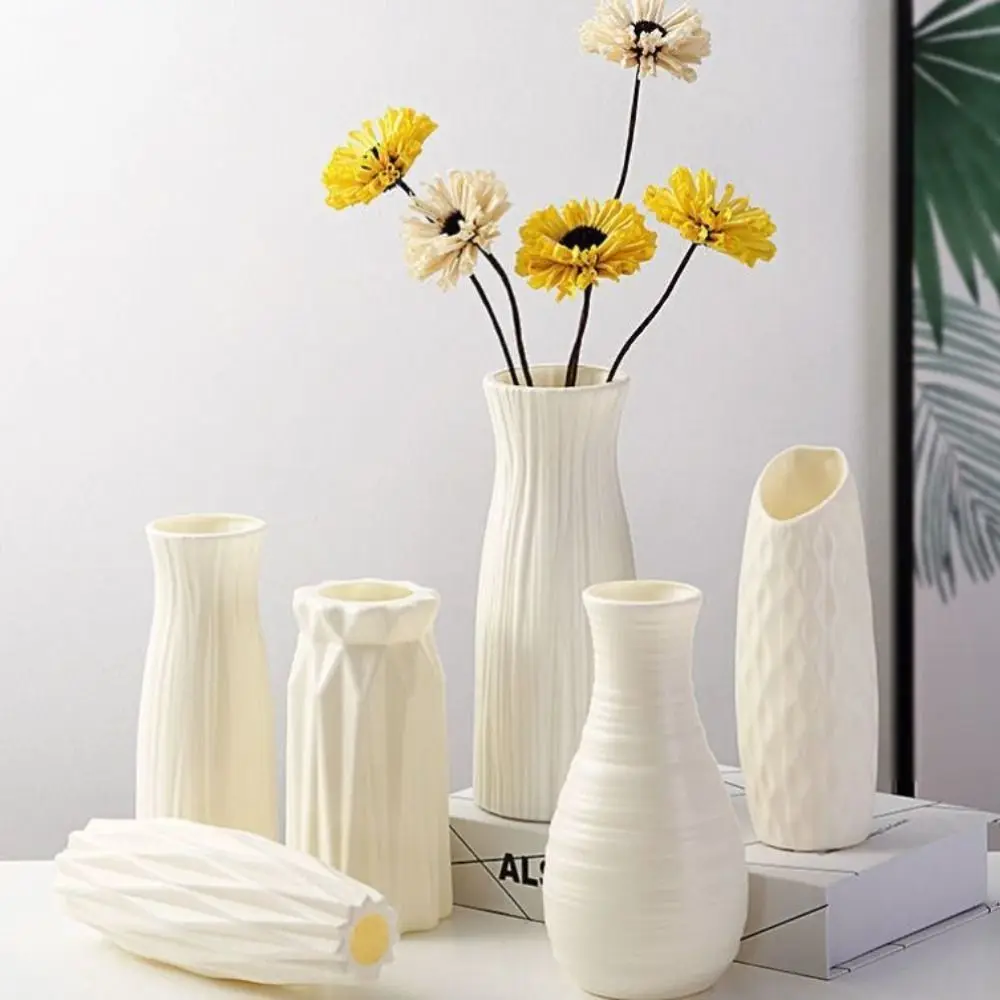 Imitation Ceramic Nordic Flower Vase Durable Creative Plastic Flower Pot Simple Flower Arrangement Container Home Decoration