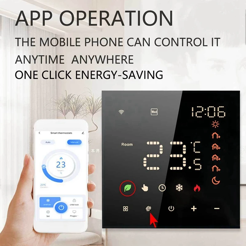 Tuya Wifi Smart Thermostat เครื่องทําความร้อนใต้พื้นสมาร์ทไฟฟ้าเครื่องทําความร้อนควบคุมเสียง LED สี Screen-AT64