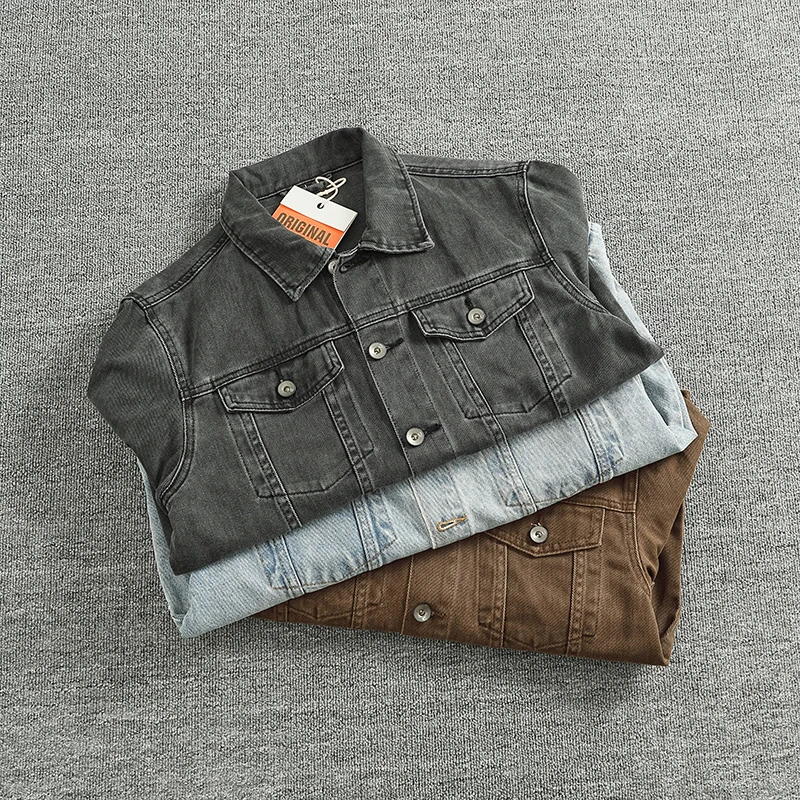 

Повседневная рабочая одежда из чистого хлопка в американском стиле ретро, мужская простая джинсовая верхняя одежда с отложным воротником, универсальный модный мужской топ