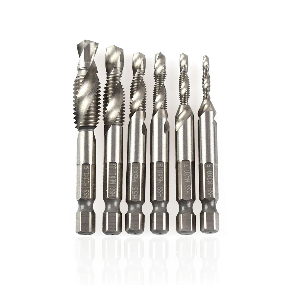 

6PCS Tap Drill Bit Set Solid Screw Spiral Point Multi Function Countersink Suitable Countersink Drill Bit Metal Aluminum
