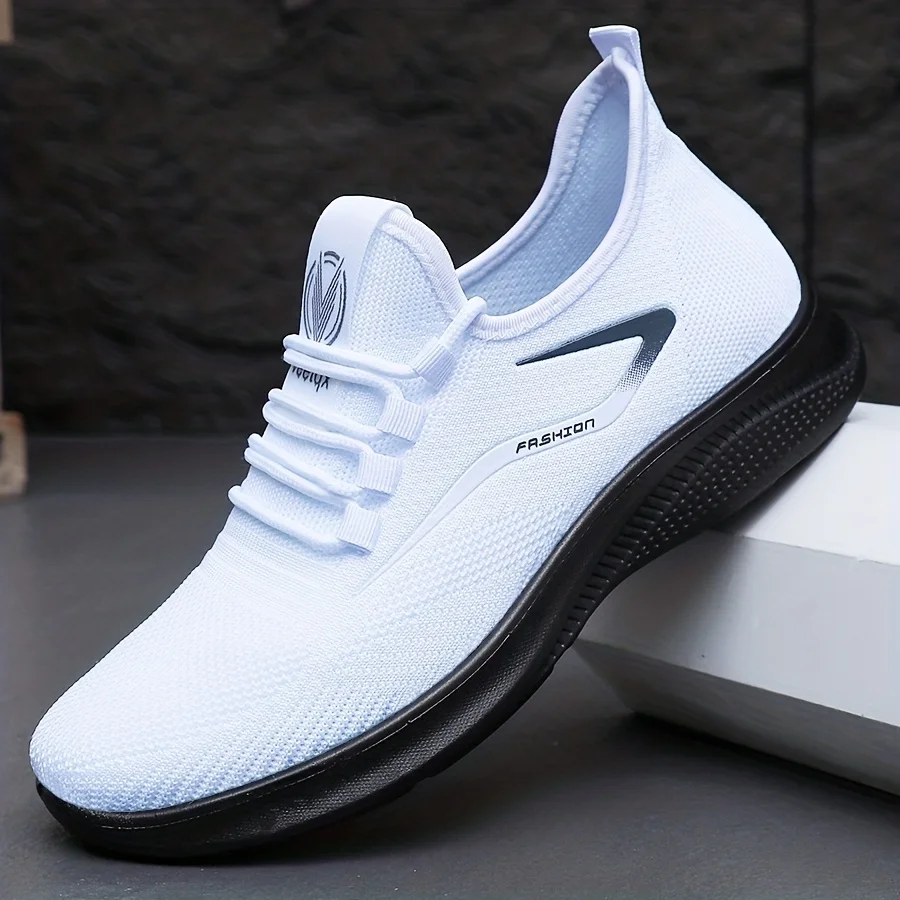 Atmungsaktive, leichte Herren-Strick-Sneaker, rutschfeste Trainingsschuhe für Laufen, Basketball, Schwarz, Weiß, Sportschuhe, PU-Sohle