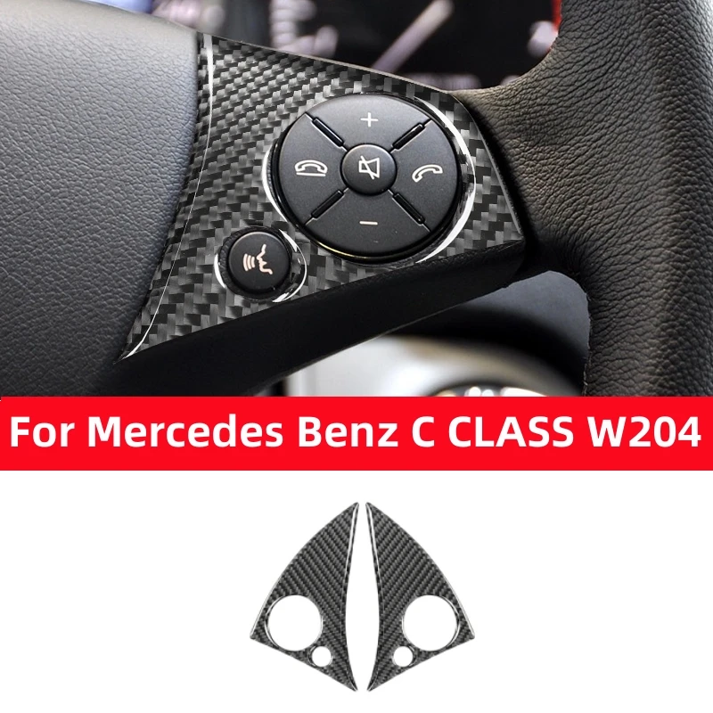 

For Mercedes Benz C CLASS W204 2007-2014 Steering Wheel Panel Button Decorative Frame Carbon Fibre Sticker Interior Accessories