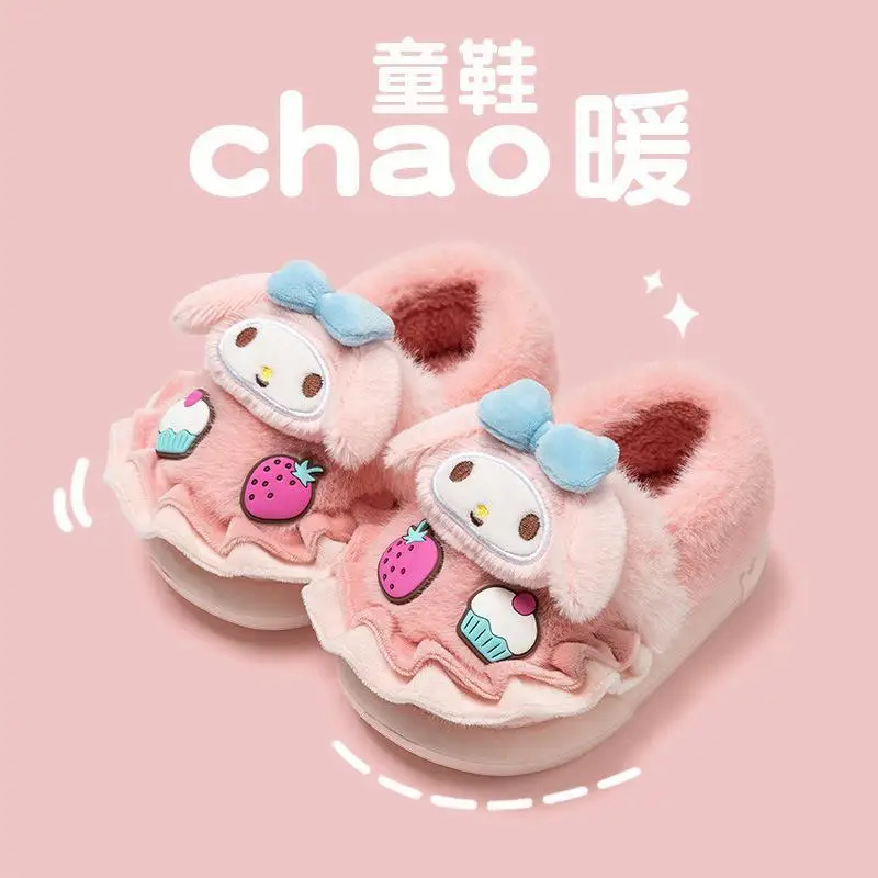 

Cute Cartoon Sanrios Hello Kittys Kuromi My Melody Children Cotton Slippers Autumn and Winter Good-Looking Indoor Home Shoes