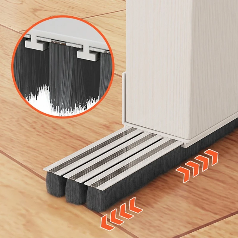 

Pvc Door Seal Draft Stopper With 3 Layer Brush Reduce Noise Insect Proof Dust Proof Sound Proof Weather Strip Bottom Gap Cover