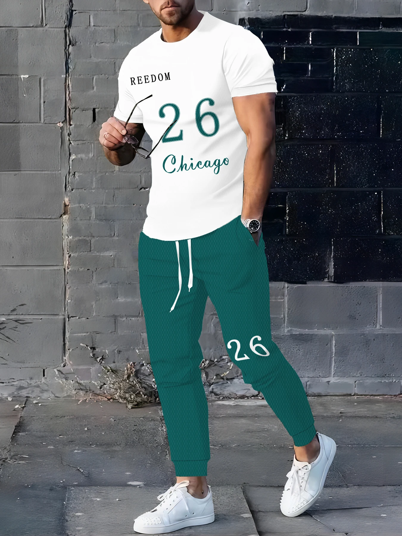 

Summer new men's suit round neck sporty casual fashionable and comfortable clothing