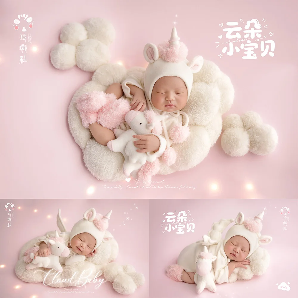 

Unicorn Theme Baby Photography Props Cute Animal-Shape Photo Costume Soft Plush Cloud Mat Unicorn Doll for Studio Shooting Props