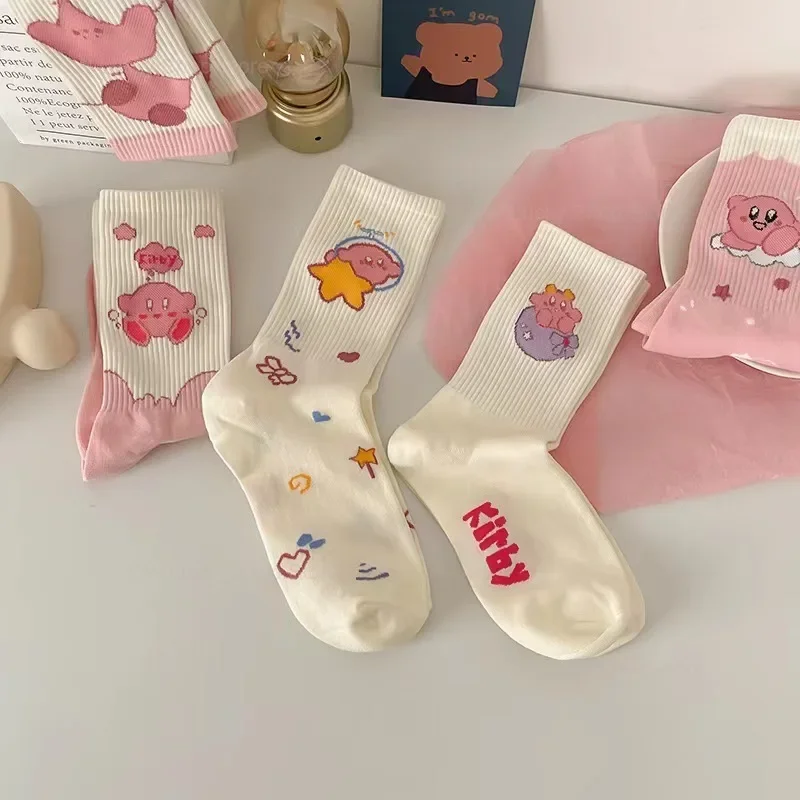 Kirby Cute Anime Socks Cartoon Cotton Girls Breathable Sock Fashion Women Mid Tube Socks Japanese Style Casual Spont Stocking