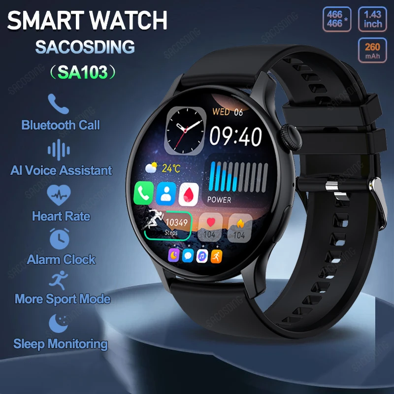 

SACOSDING SA103 Smart Watch Women 466*466 AMOLED Always on Display Clock Bluetooth Call Voice Control Fitness Smartwatch Men+Box