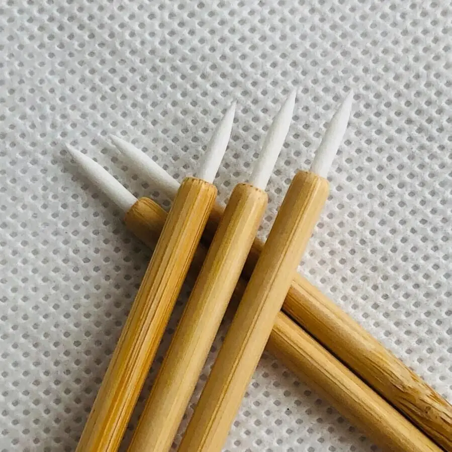 Eco Makeup Detailed Eyeliner Brushes Lip liner Wands with bamboo handles Fine Line Applicator 50pcs/pack