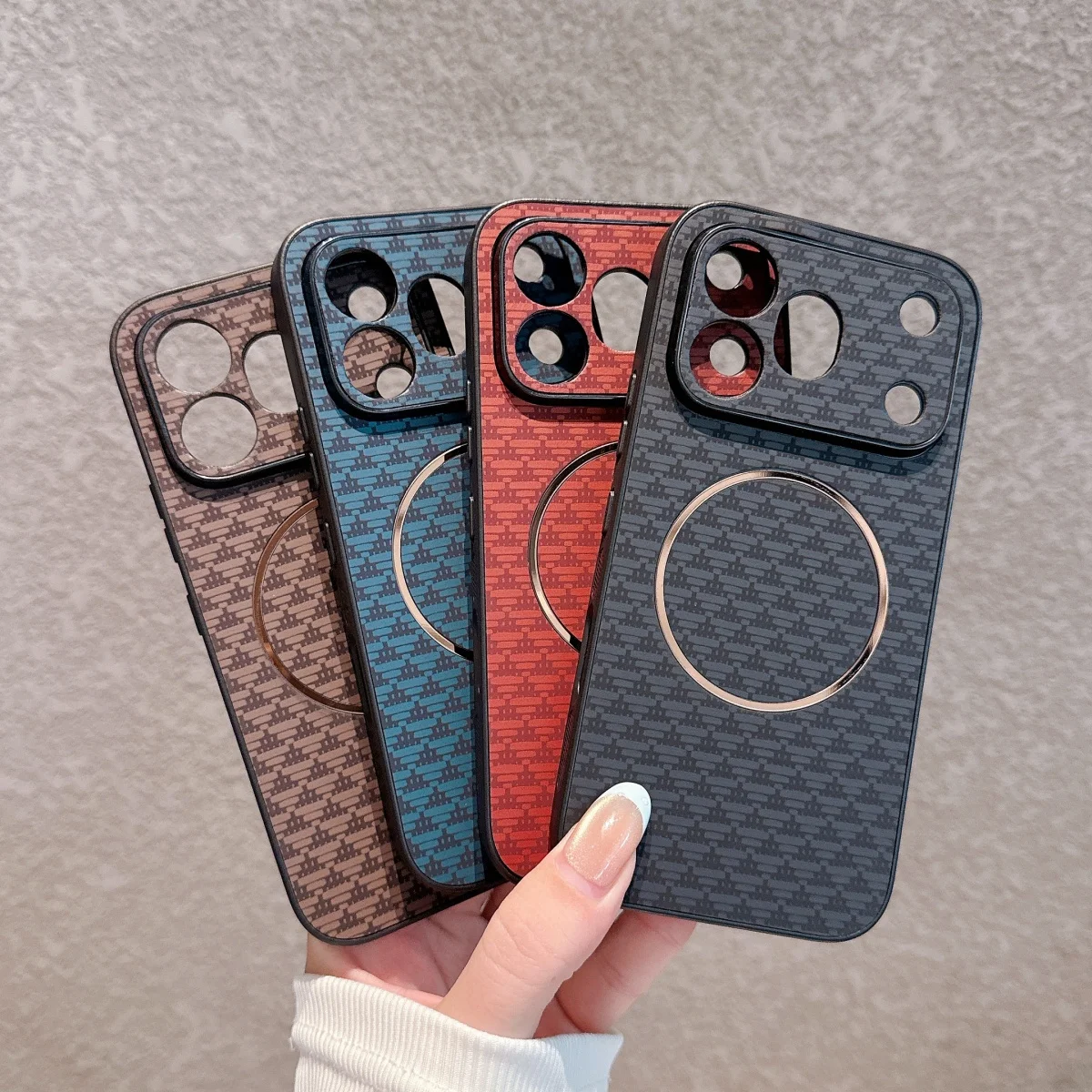 Coque de t�l�phone magn�tique en Fiber de carbone PU Aramid, motif triangulaire, pour Honor 600 400 X60 Magic 7 Pro, housse de Charge sans fil Magsafe