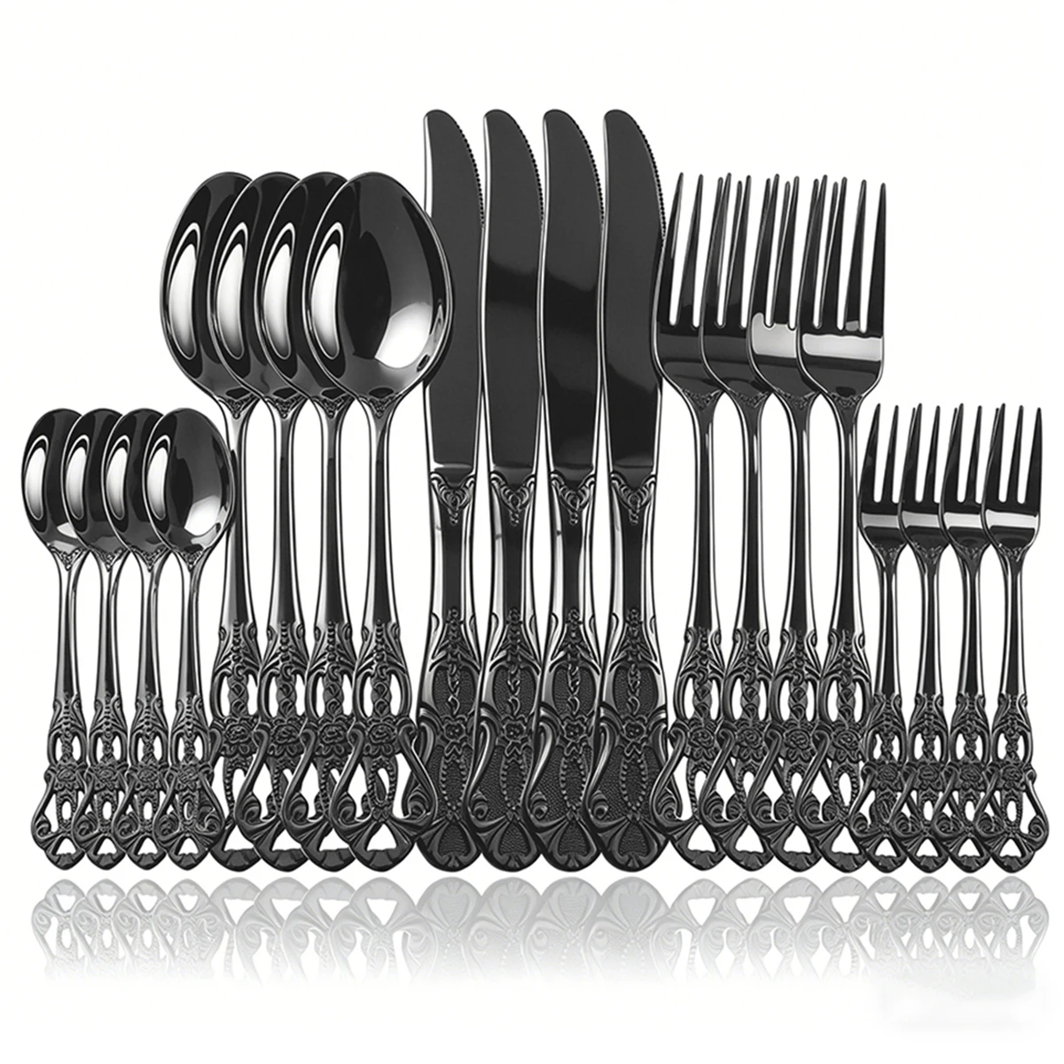 

20Pcs Cutlery Set Black Dinnerware Stainless Steel Royal Spoon Forks Knives Kitchen Western Dinner Silverware Tableware Gift