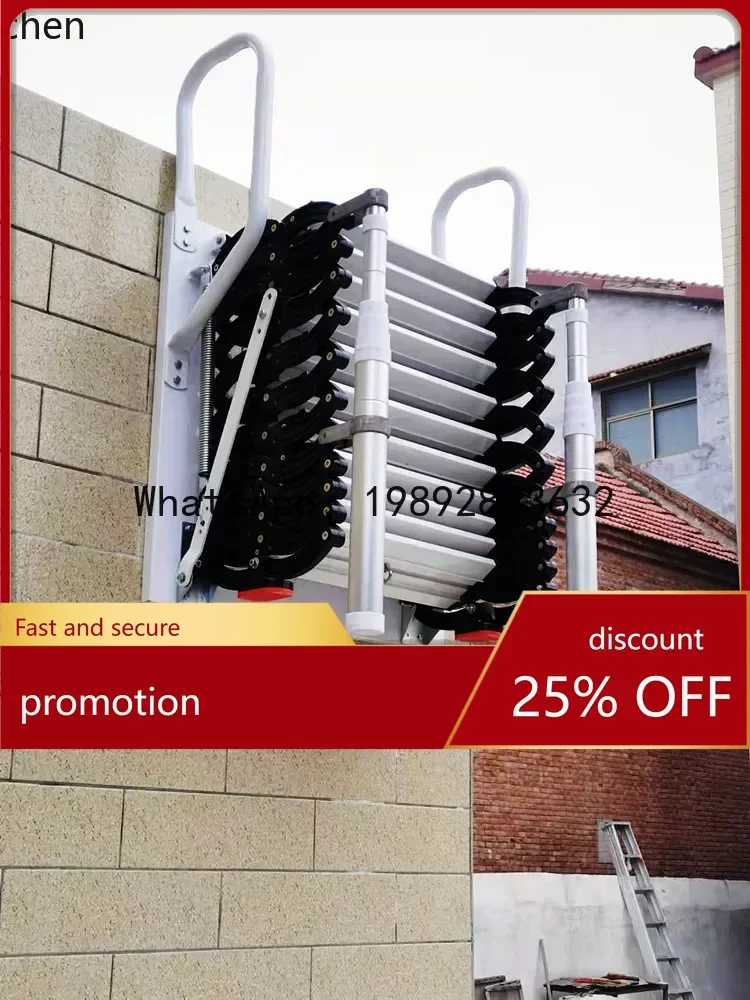 

outdoor telescopic staircase thickened wall hanging folding lifting invisible stretching ladder