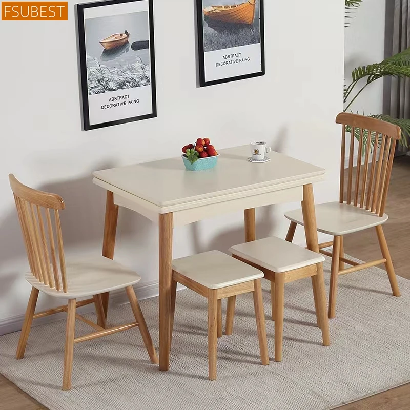 FSUBEST Nordic Folding Table Solid Wood Dining Table Set Dinning Chair Foldable Klapptisch Mesa Dobravel Pliante Cuisine Pliable