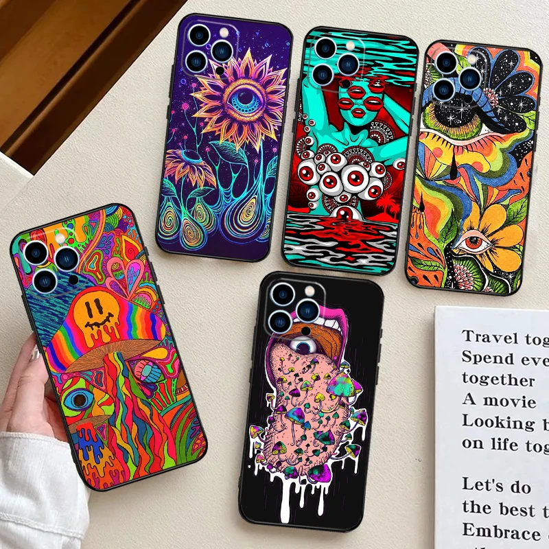 Funda suave de silicona psicodélica colorida Trippy Art para iPhone 17 Air 11 15 16 14 Pro Max 12 13 Mini 16 Plus 16e contraportada