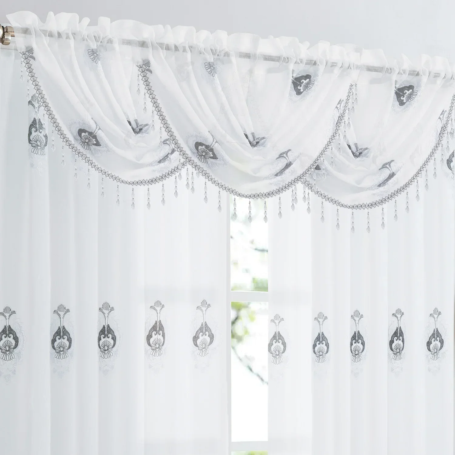 NH4202hotel bay window balcony European style curtain head high-end white embroidered curtain fabric curtain